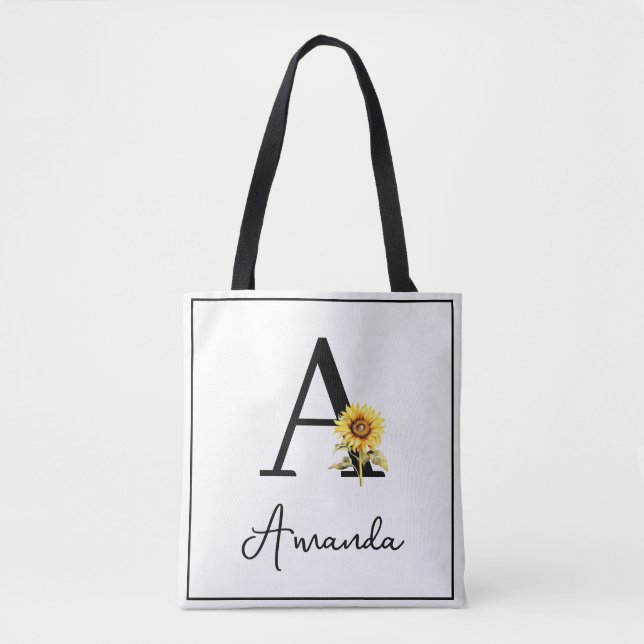 Bolso De Tela Personalizado amarillo acuarela Monogramo nombre g (Anverso)