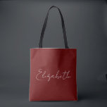 Bolso De Tela Personalizado Añadir su propio nombre tipografía r<br><div class="desc">Reemplace El Texto Del Nombre Del Guión Aquí Elegant Modern Minimalista Plantilla De Diseño Oscuro Rojo Shoulder Tote Bag.</div>
