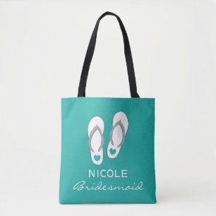 Bolso De Tela Personalizado aqua sandalias azules playa bodas co