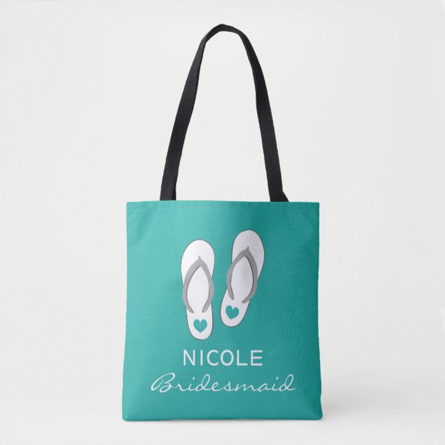 Bolso De Tela Personalizado aqua sandalias azules playa bodas co (Anverso)