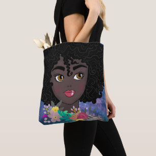 Bolso De Tela Personalizado azul Sorority Natural Hair Black Art
