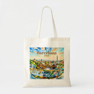 Bolso De Tela Personalizado Barcelona España Acuarela Park Guell
