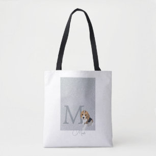 Bolso De Tela Personalizado Beagle Dog Lover Purpurina Plata Mon