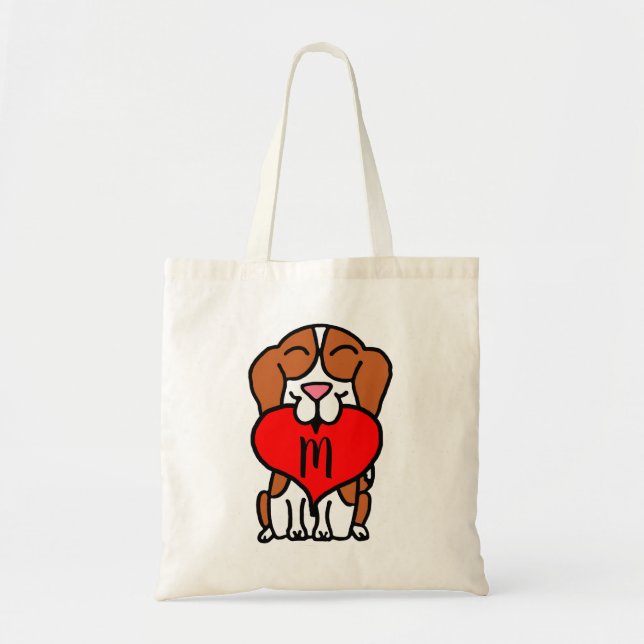 Bolso De Tela Personalizado Beagle Heart Monograma (Frente)