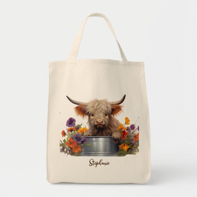 Bolso De Tela Personalizado bebé de vaca de Highland (Frente)