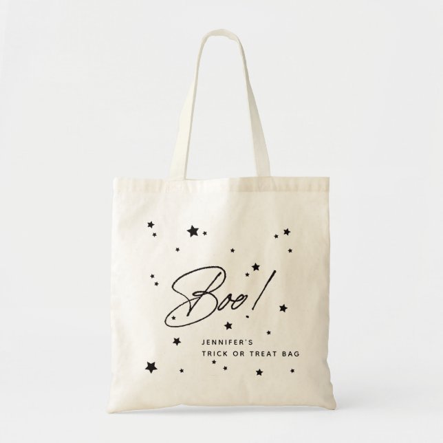 Bolso De Tela ¡personalizado Black Boo! Tratamientos de Hallowee (Frente)