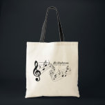 Bolso De Tela Personalizado blanco y negro: profesor de música d<br><div class="desc">Añada un mensaje personalizado y un nombre a esta moderna y elegante bolsa de tetas en blanco y negro con notas musicales para crear un gran regalo para un profesor de música o de canto o un estudiante.</div>