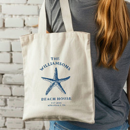 Bolso De Tela Personalizado Blue Coastal Starfish Beach House