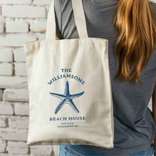 Bolso De Tela Personalizado Blue Coastal Starfish Beach House