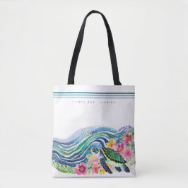 Bolso De Tela Personalizado Blue Marine Happy Turtle & Waves