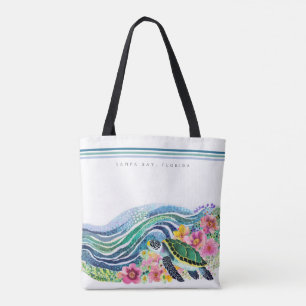 Bolso De Tela Personalizado Blue Marine Happy Turtle & Waves