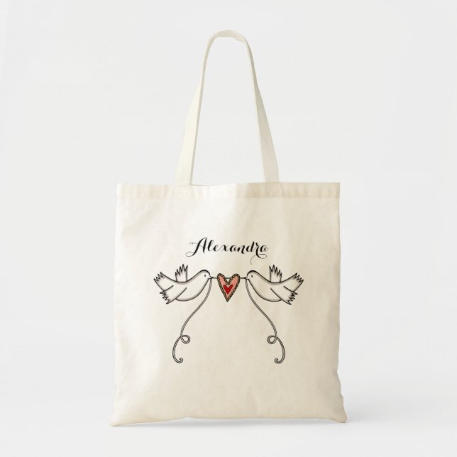 Bolso De Tela Personalizado Boda de palomas blancas ducha de nov (Frente)