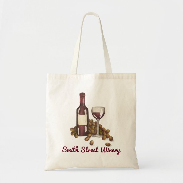 Bolso De Tela Personalizado Bodega Vino Rojo Tienda Vidrio Uvas  (Frente)