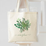Bolso De Tela Personalizado Bonito de color de agua de la hoja d<br><div class="desc">Hermoso arreglo de follaje personalizado de color agua hecho a mano con su nombre de caligrafía manuscrita personalizado.</div>