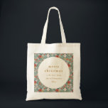 Bolso De Tela Personalizado botánico verde sabio Feliz Navidad<br><div class="desc">Personalizado botánico verde sabio 2 foto Bolsa de té navideño</div>