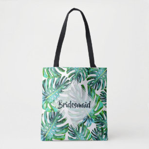 Bolso De Tela Personalizado Bridesmaid Vegetación de hojas tropi