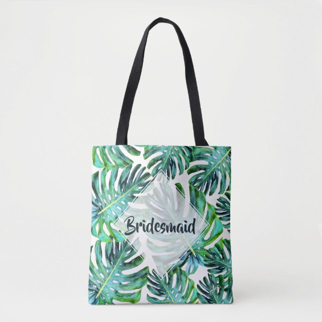 Bolso De Tela Personalizado Bridesmaid Vegetación de hojas tropi (Anverso)
