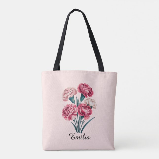 Bolso De Tela Personalizado Carnation Enero Flor de Nacimiento (Reverso)