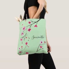 Bolso De Tela Personalizado | Cerezo en flor | Negra