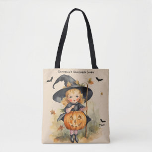 Bolso De Tela Personalizado Chica de brujas Halloween Candy