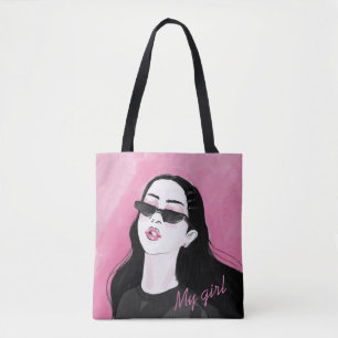 Bolso De Tela Personalizado Chica moderno rosa negro impreso