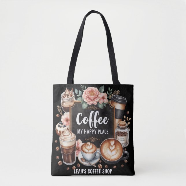 Bolso De Tela ☕ Personalizado Coffeecore Kitchen Cafe Happy Plac (Anverso)