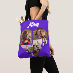 Bolso De Tela Personalizado Collage de fotos de familia morado e