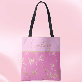 Bolso De Tela Personalizado con acento rosa y dorado