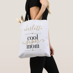 Bolso De Tela Personalizado Cool Super Mamá Negro y Dorado
