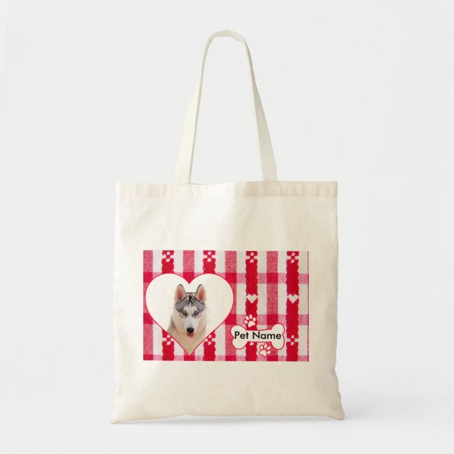Bolso De Tela Personalizado Corazón modelado Siberian Husky Cott (Frente)