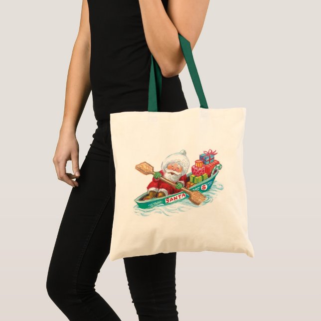 Bolso De Tela Personalizado cortado Jolly Santa Claus en un barc (Anverso (producto))