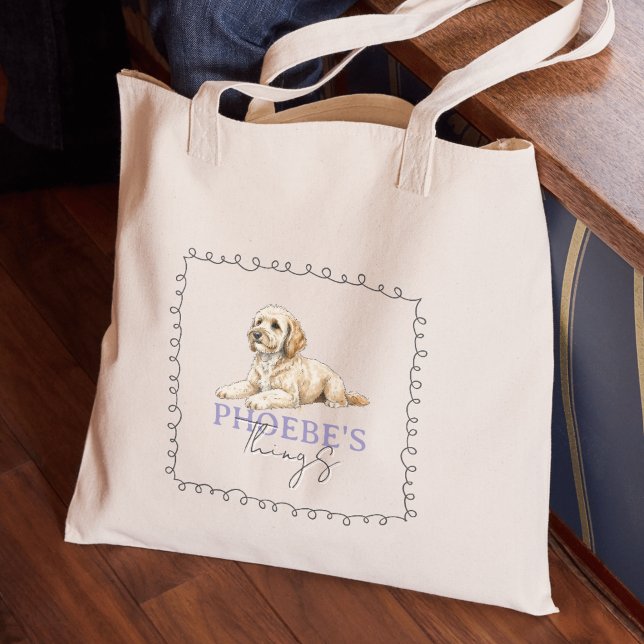 Bolso De Tela Personalizado Cosas de perros de dibujos animados  (Carry your new pet's favorite toys in this Custom Golden Doodle Portrait Dog Things Tote bag!)