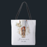 Bolso De Tela Personalizado Cowgirl Boda se burló de Cowgirl Boo<br><div class="desc">¡Diga "lo hago" al estilo occidental con este diseño personalizado de novias de cowgirl! Con un vestido boda emparejado con botas rústicas de vaquera, este estilo es perfecto para la novia, que mezcla el brillo con el encanto del campo. Añada el nombre de la novia en un hermoso guión sobre...</div>
