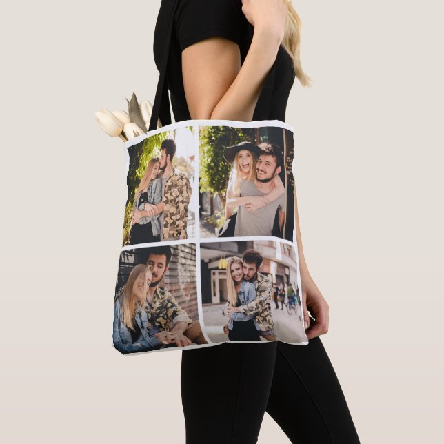 Bolso De Tela Personalizado Cuatro Collages de fotos Tote Bag (Detalle)