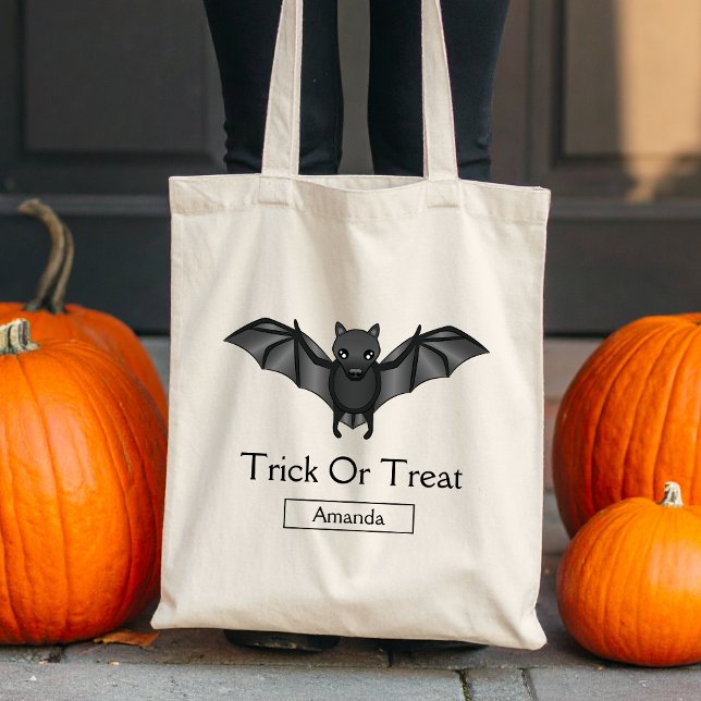 Bolso De Tela Personalizado Cute Bat Halloween Trick O Trato Y N (Disclaimer: This image is a digital mockup.)