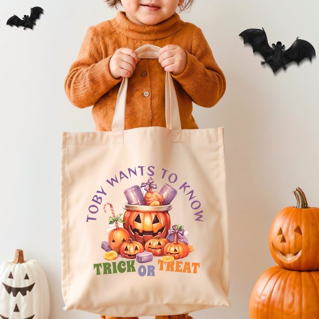 Bolso De Tela Personalizado Cute Calabaza Divertido Spooky Hallo (Subido por el creador)