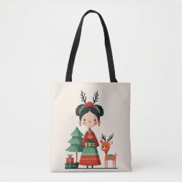 Bolso De Tela Personalizado Cute Frida Kahlo Retro Navidad Minim