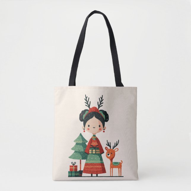 Bolso De Tela Personalizado Cute Frida Kahlo Retro Navidad Minim (Anverso)