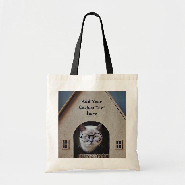 Bolso De Tela Personalizado Cute Gato Cara Funny Mascotas Gatito (Frente)