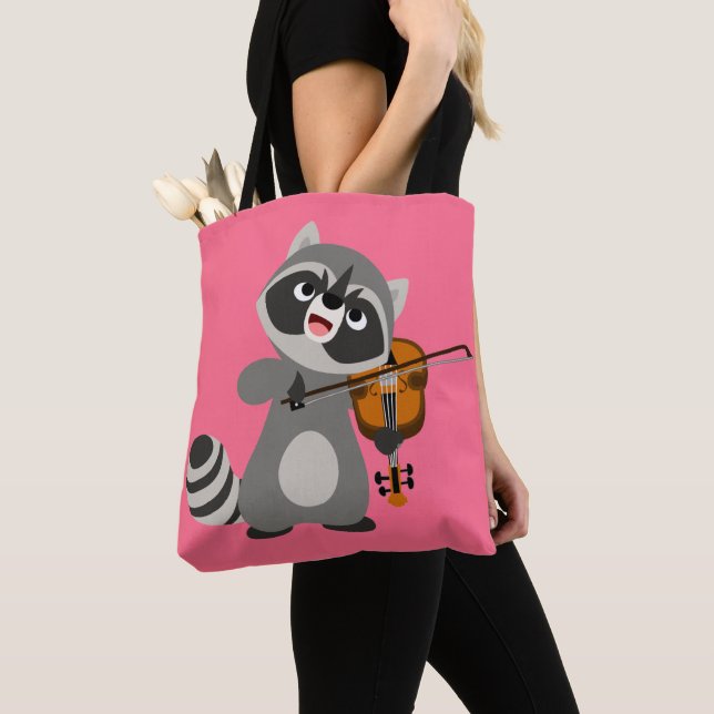 Bolso De Tela Personalizado Cute Raccoon Jugando Violin (Detalle)