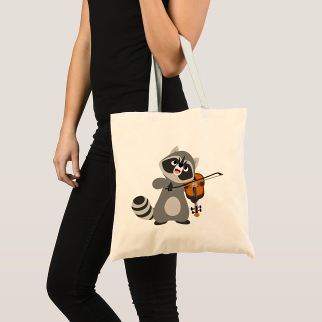 Bolso De Tela Personalizado Cute Raccoon Jugando Violin (Anverso (producto))