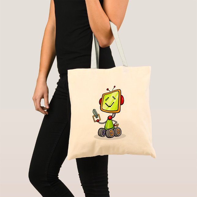 Bolso De Tela Personalizado Cute Retro Robot Divertido AI Tech D (Subido por el creador)