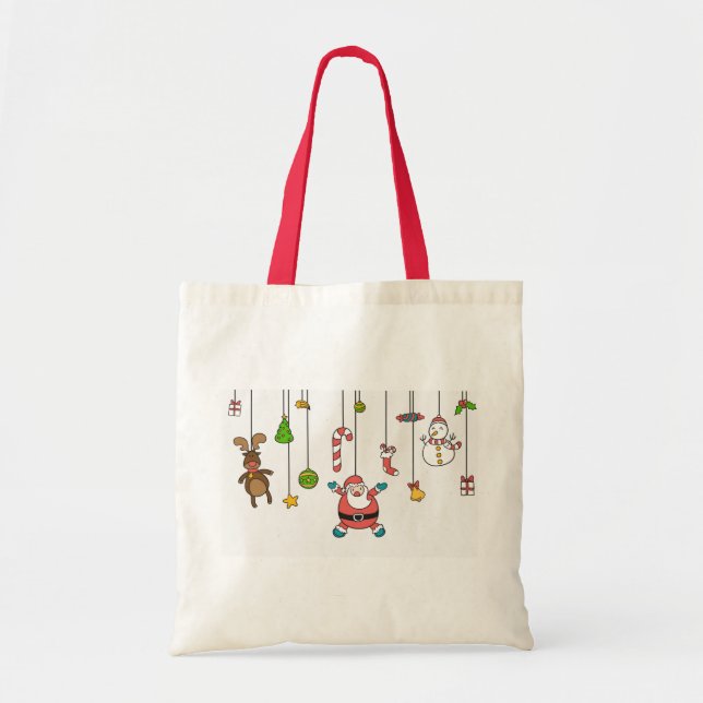Bolso De Tela Personalizado Cute Santa y amigos Navidades (Frente)
