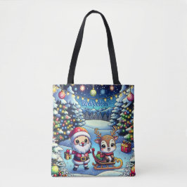 Bolso De Tela Personalizado Cute Santa y Navidades de renos