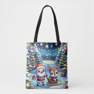 Bolso De Tela Personalizado Cute Santa y Navidades de renos