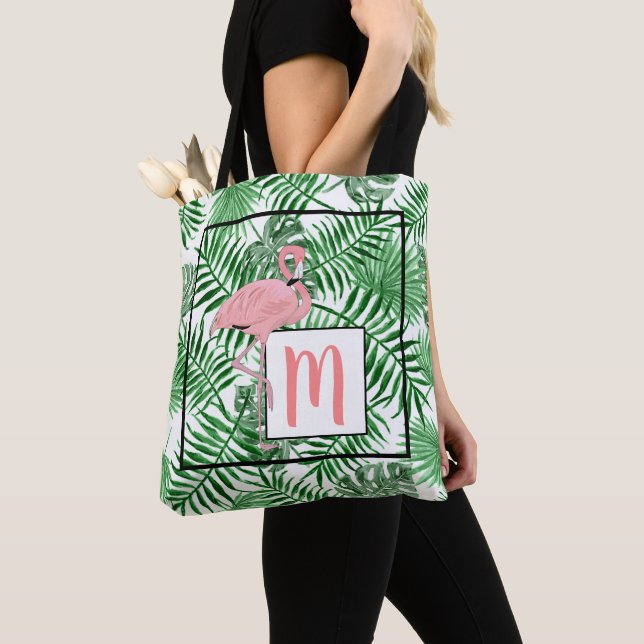 Bolso De Tela Personalizado Cute Tropical Flamingo Watercolor Ar (Detalle)