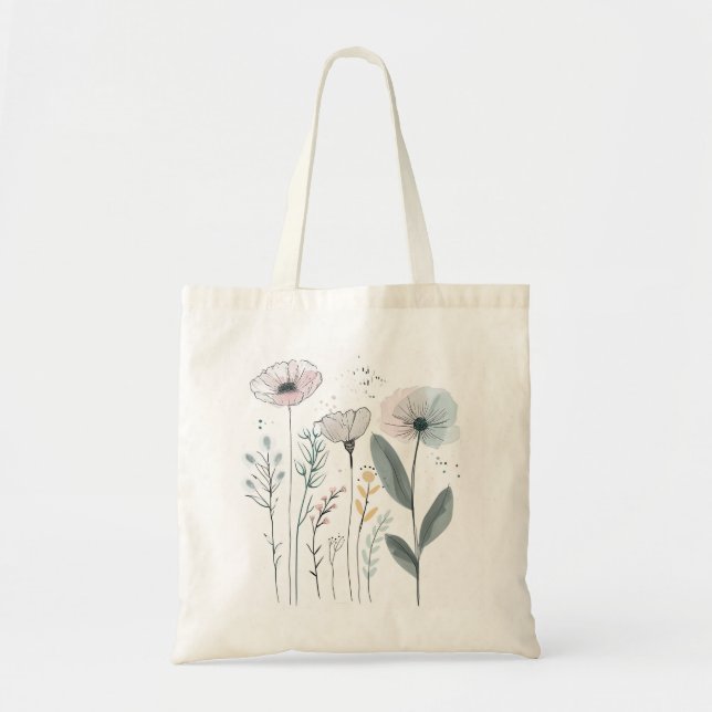 Bolso De Tela Personalizado Cuto Flores Acuarela Flora Floral Di (Frente)