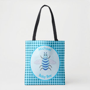 Bolso De Tela Personalizado de Abeja de niño azul lindo