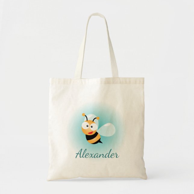 Bolso De Tela Personalizado de abeja dulce dulce dulce dulce azu (Frente)