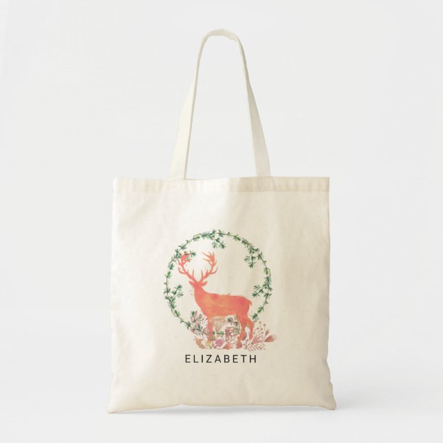 Bolso De Tela Personalizado de acuarela de Boho para renos rusos (Frente)